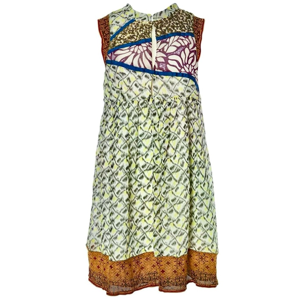 Elizabeth and James Printed Multicolor Silk Shift Boho Mini Dress - Size Small